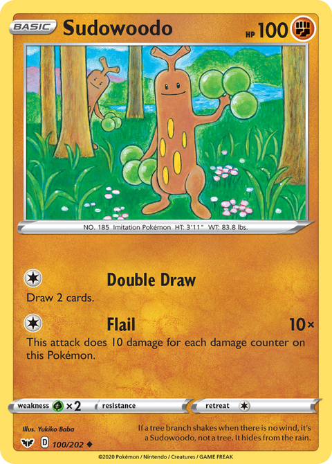 Sudowoodo 100 Sword & Shield Pokémon card