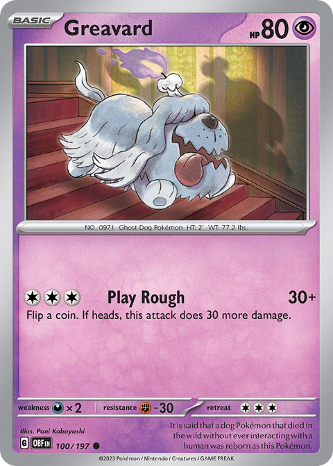 Greavard 100 Obsidian Flames Pokémon card