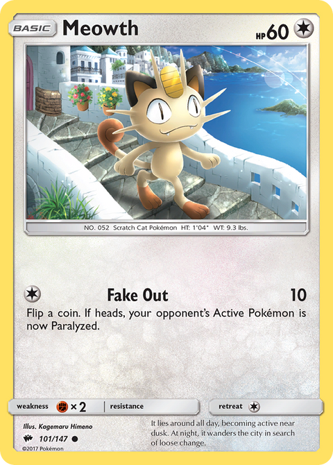 Meowth 101 Burning Shadows Pokémon card