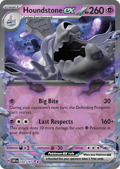 Houndstone ex 102 Obsidian Flames Pokémon card