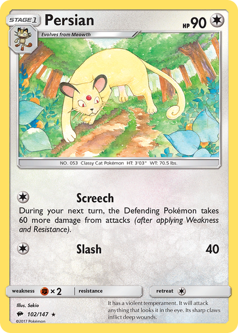 Persian 102 Burning Shadows Pokémon card
