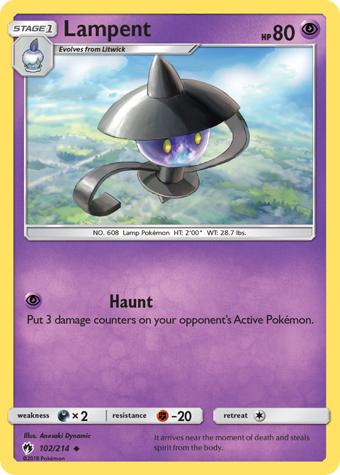 Lampent 102 Lost Thunder Pokémon card