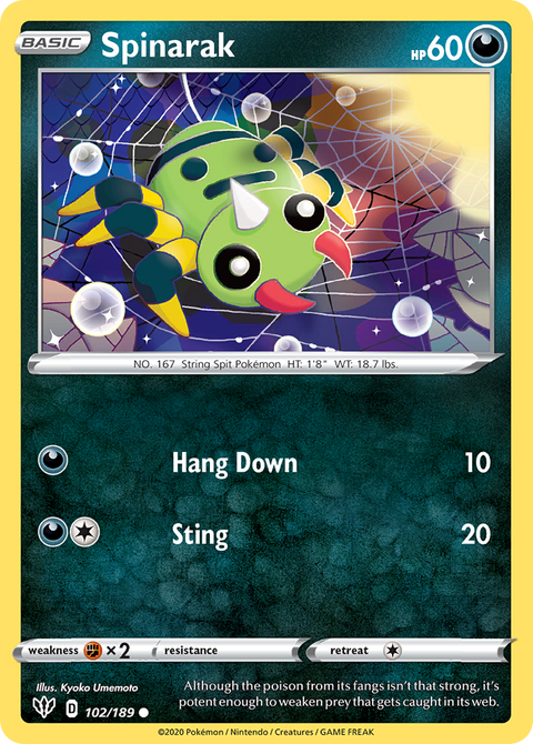 Spinarak 102 Darkness Ablaze Pokémon card