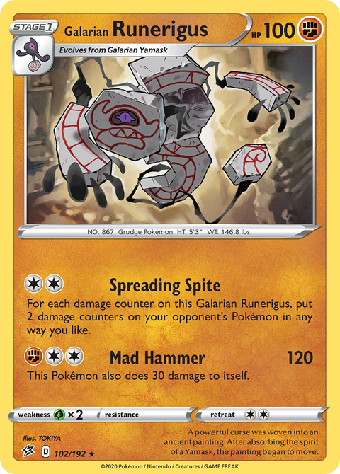 Galarian Runerigus 102 Rebel Clash Pokémon card