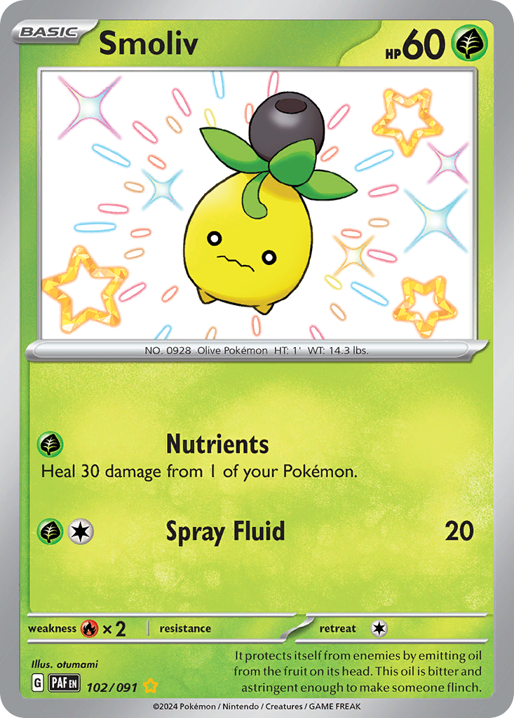 Smoliv 102 Paldean Fates Pokémon card