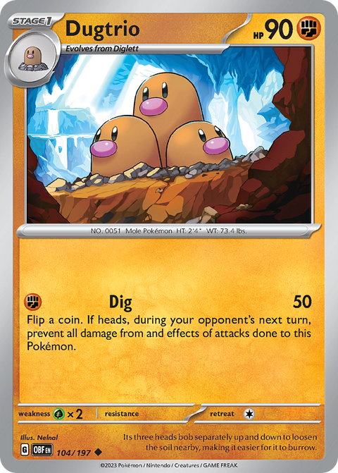 Dugtrio 104 Obsidian Flames Pokémon card