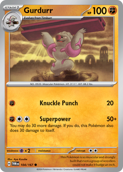 Gurdurr 104 Twilight Masquerade Pokémon card