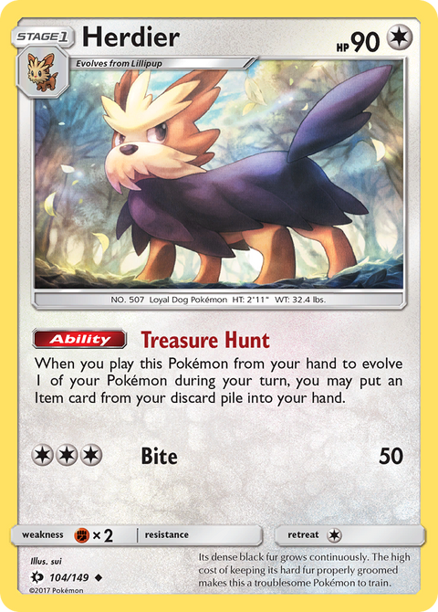 Herdier 104 Sun & Moon Pokémon card