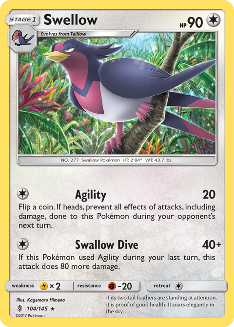 Swellow 104 Guardians Rising Pokémon card