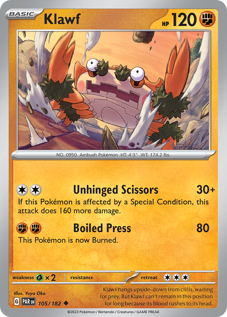 Klawf 105 Paradox Rift Pokémon card