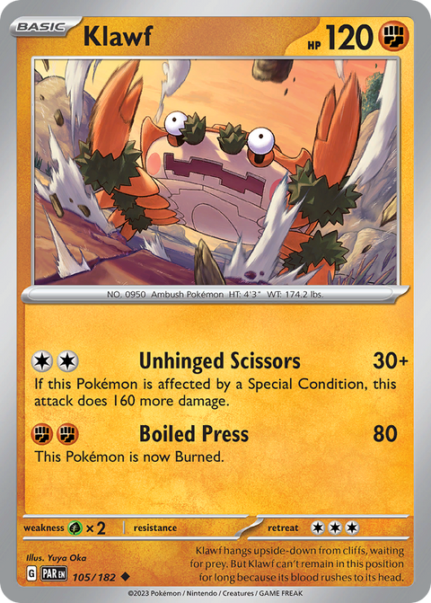 Klawf 105 Paradox Rift Pokémon card