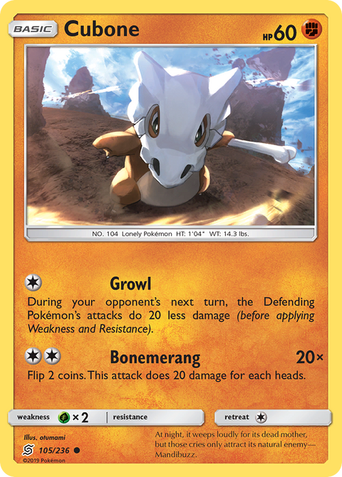 Cubone 105 Unified Minds Pokémon card
