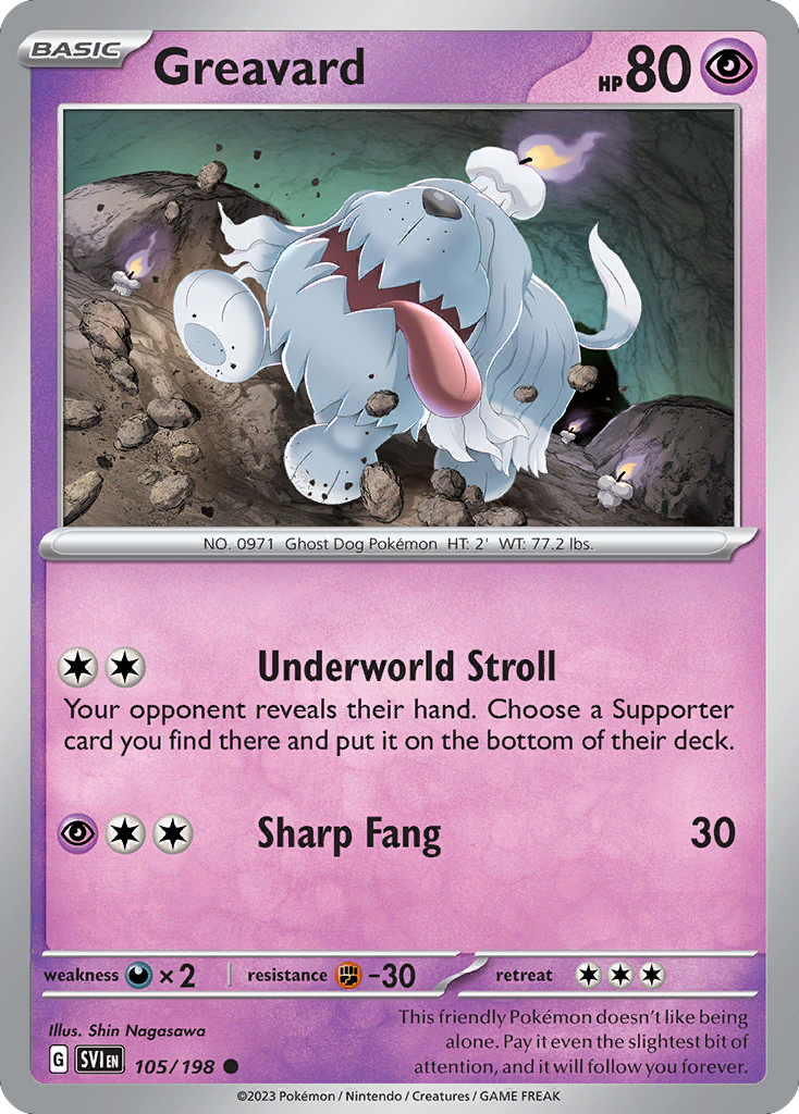Greavard 105 Scarlet & Violet Pokémon card