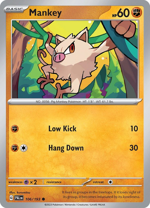 Mankey 106 Paldea Evolved Pokémon card