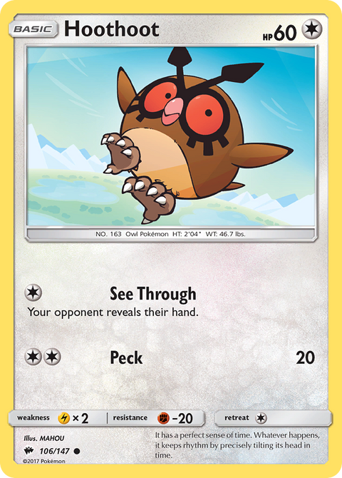 Hoothoot 106 Burning Shadows Pokémon card