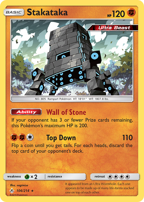 Stakataka 106 Unbroken Bonds Pokémon card