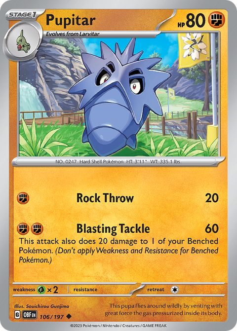 Pupitar 106 Obsidian Flames Pokémon card