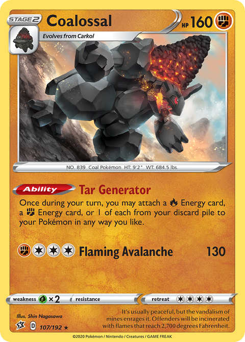 Coalossal 107 Rebel Clash Pokémon card