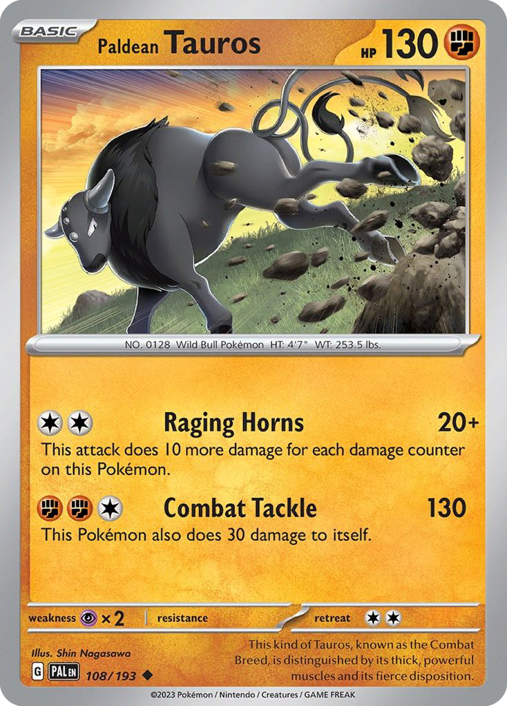 Paldean Tauros 108 Paldea Evolved Pokémon card