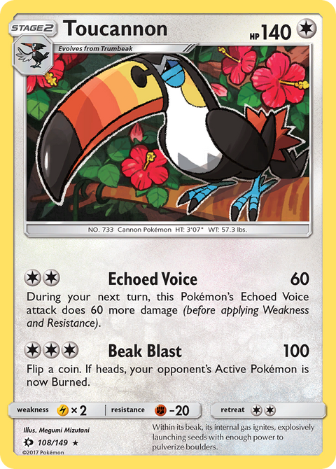 Toucannon 108 Sun & Moon Pokémon card
