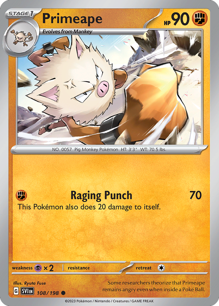 Primeape 108 Scarlet & Violet Pokémon card