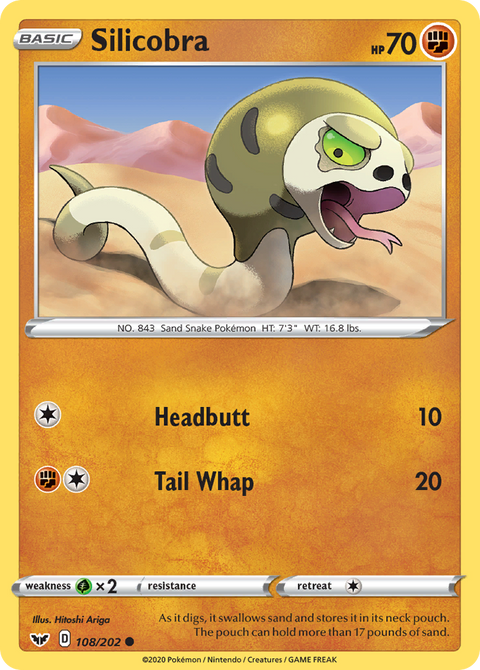 Silicobra 108 Sword & Shield Pokémon card