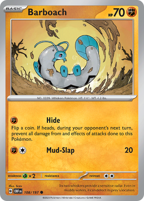 Barboach 108 Obsidian Flames Pokémon card