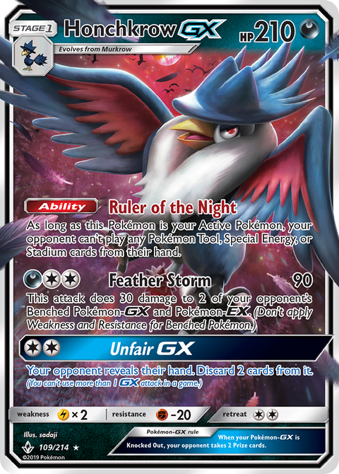 Honchkrow-GX 109 Unbroken Bonds Pokémon card