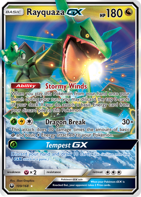 Rayquaza-GX 109 Celestial Storm Pokémon card