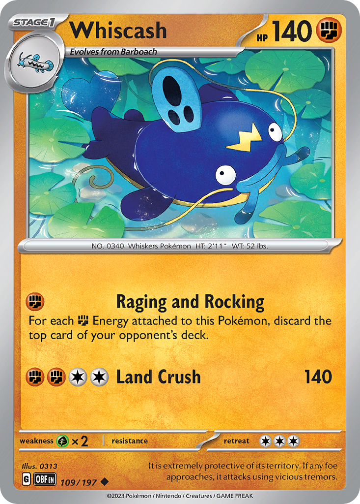 Whiscash 109 Obsidian Flames Pokémon card