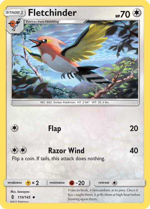 Fletchinder 110 Guardians Rising Pokémon card