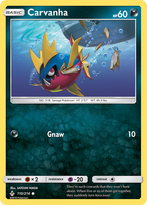 Carvanha 110 Unbroken Bonds Pokémon card