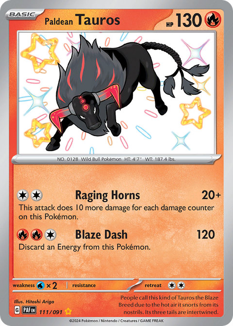 Paldean Tauros 111 Paldean Fates Pokémon card