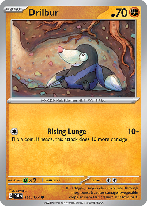 Drilbur 111 Obsidian Flames Pokémon card