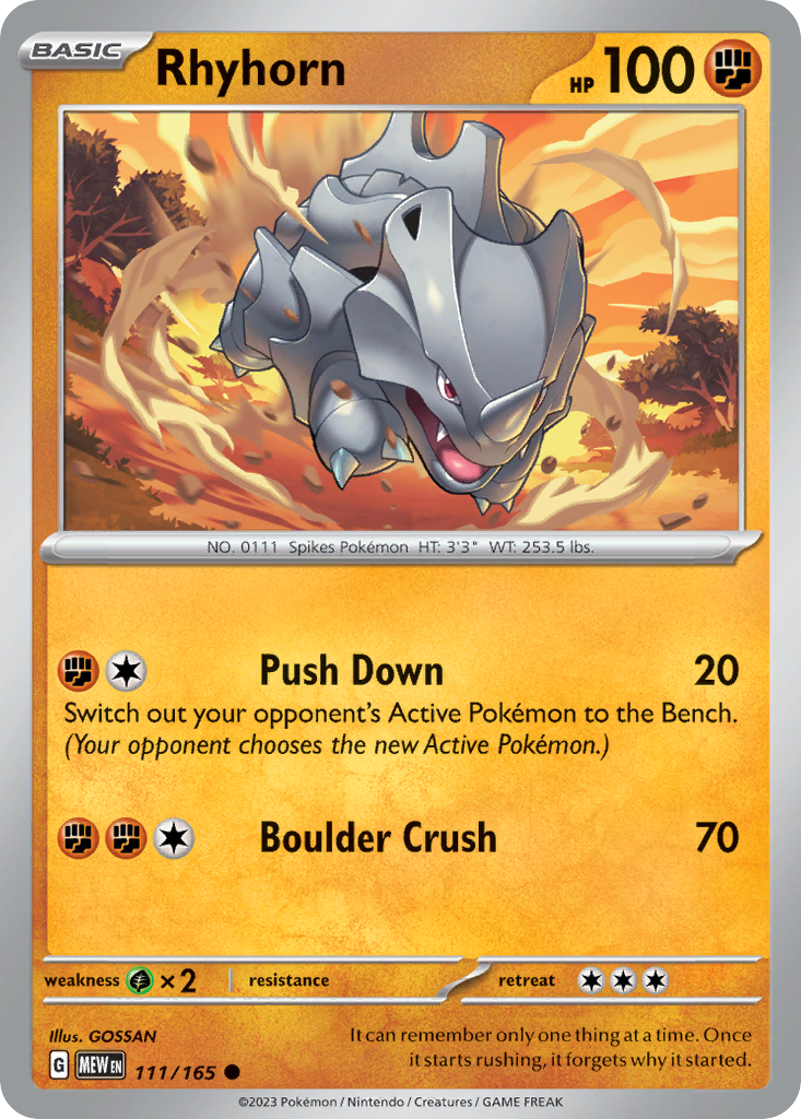 Rhyhorn 111 151 Pokémon card