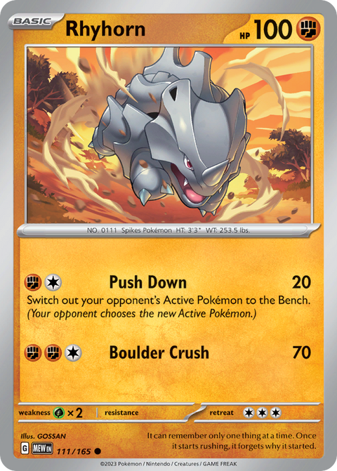 Rhyhorn 111 151 Pokémon card