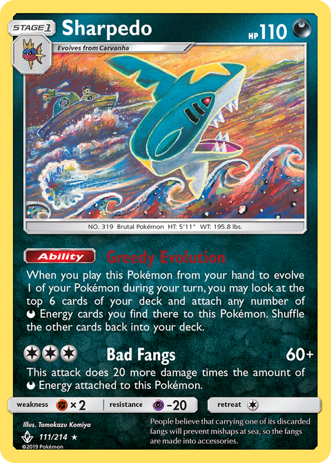 Sharpedo 111 Unbroken Bonds Pokémon card