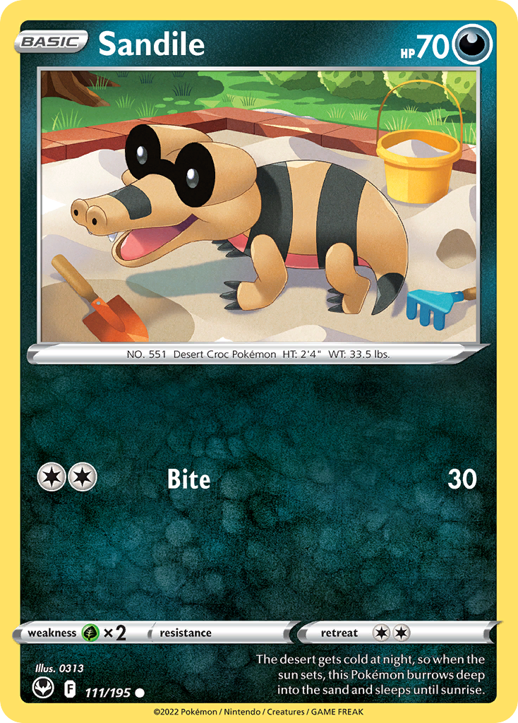 Sandile 111 Silver Tempest Pokémon card