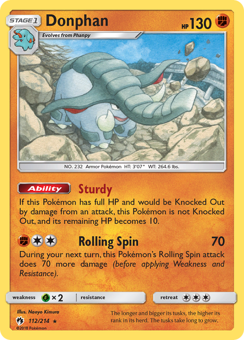 Donphan 112 Lost Thunder Pokémon card