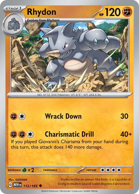 Rhydon 112 151 Pokémon card