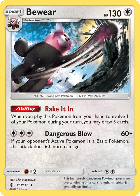 Bewear 113 Guardians Rising Pokémon card