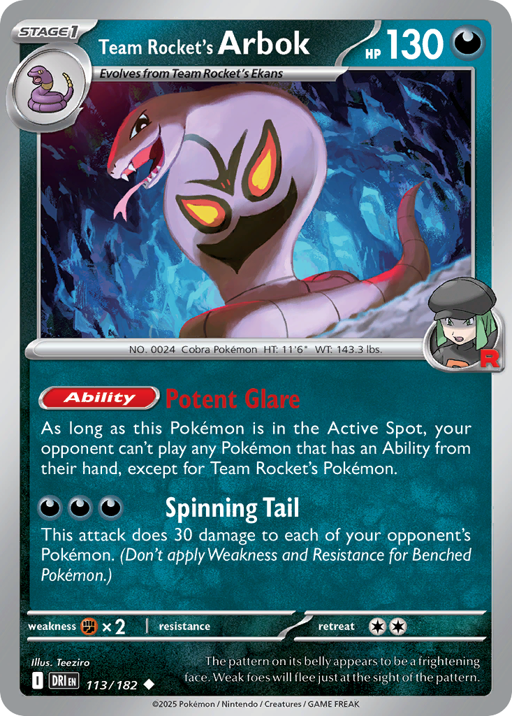 Team Rocket's Arbok 113 Destined Rivals Pokémon card