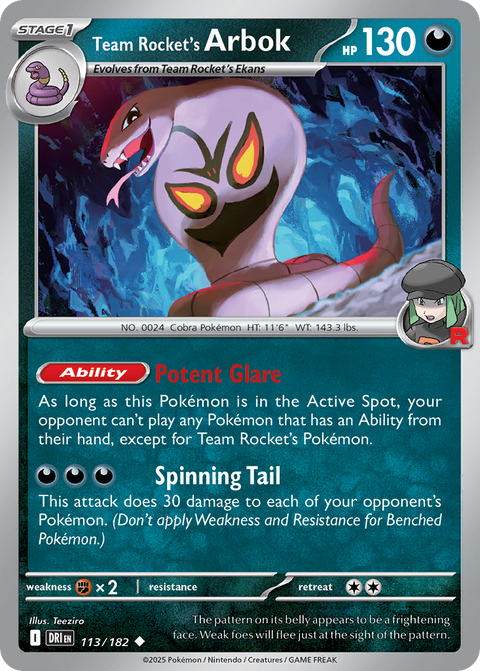 Team Rocket's Arbok 113 Destined Rivals Pokémon card