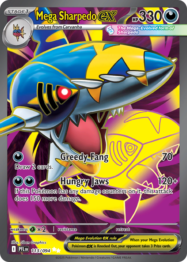 Mega Sharpedo ex 113 Phantasmal Flames Pokémon card