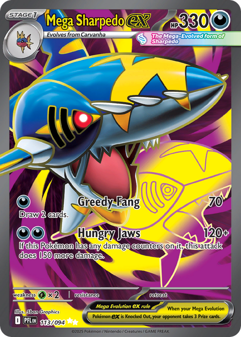 Mega Sharpedo ex 113 Phantasmal Flames Pokémon card