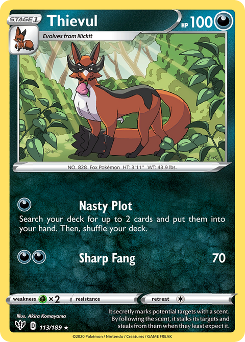 Thievul 113 Darkness Ablaze Pokémon card