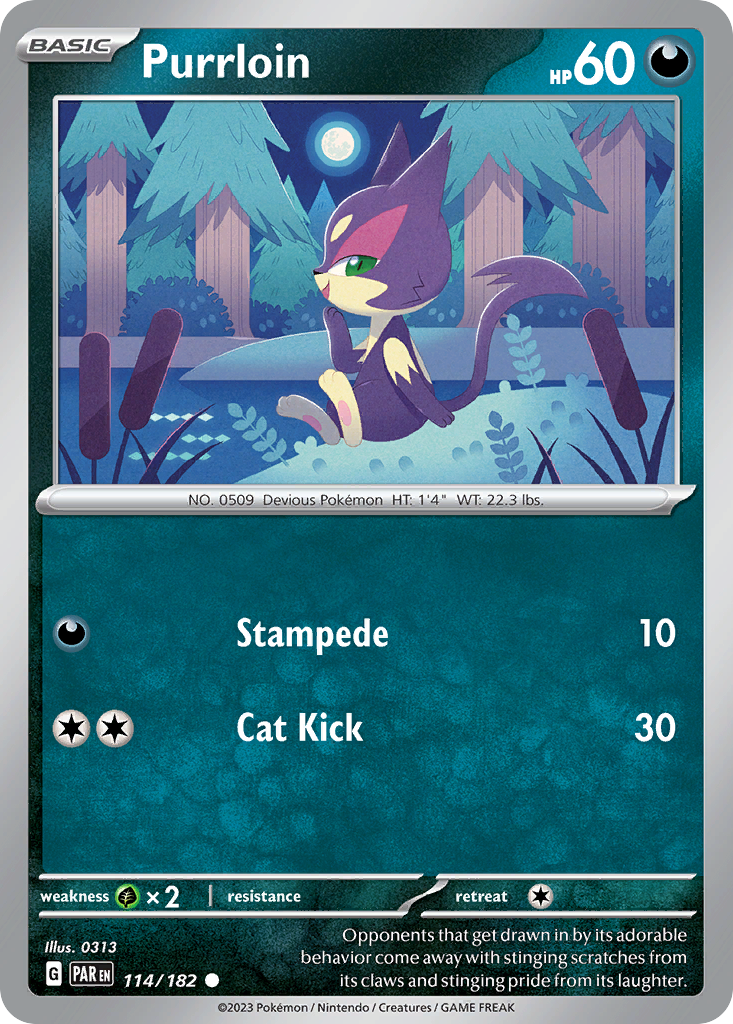 Purrloin 114 Paradox Rift Pokémon card