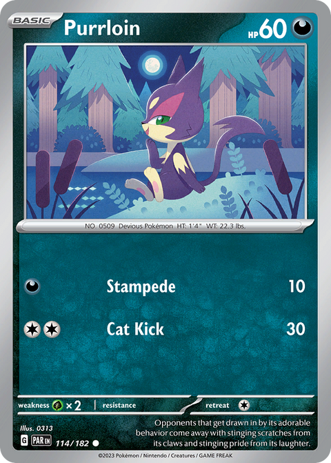 Purrloin 114 Paradox Rift Pokémon card