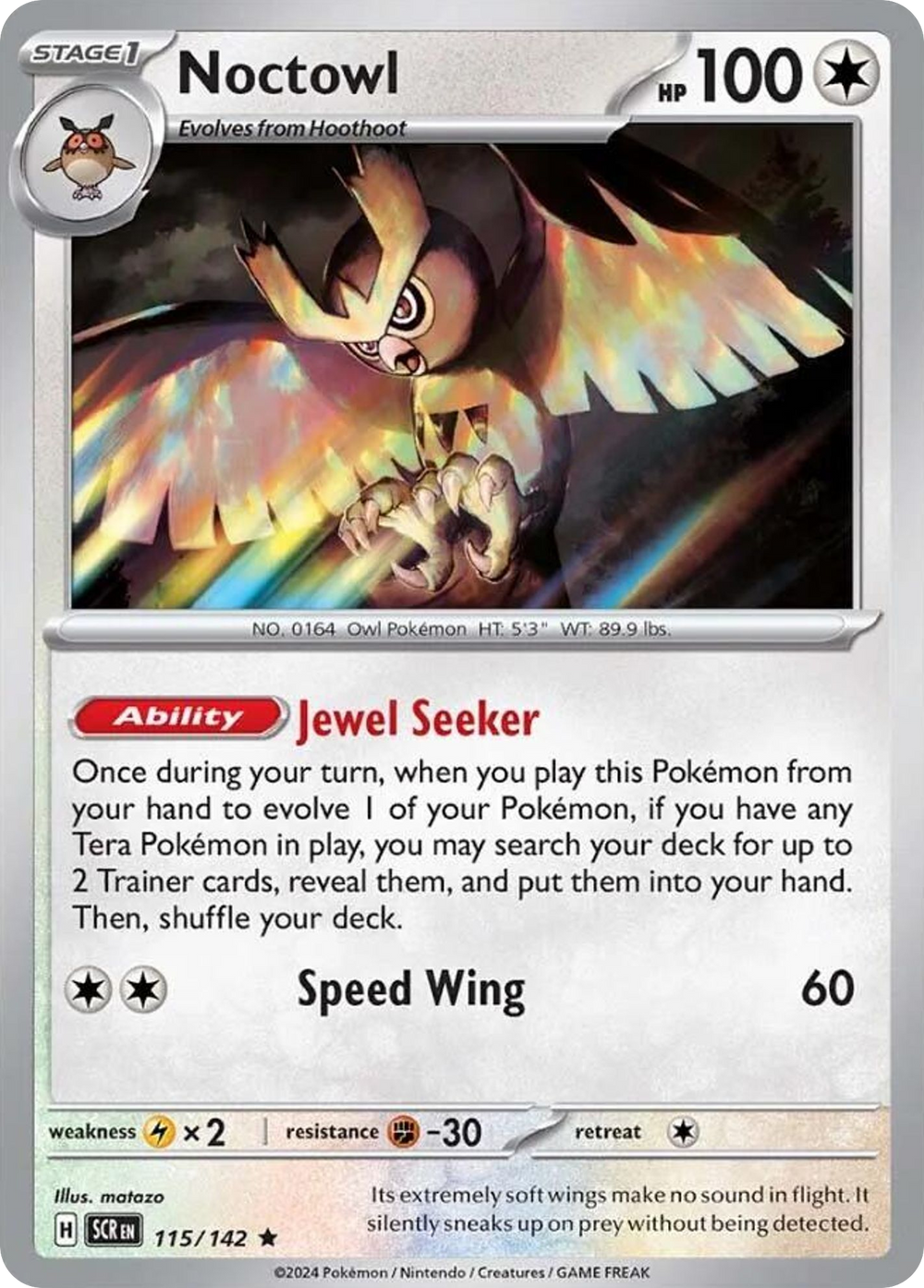 Noctowl 115 Stellar Crown Pokémon card