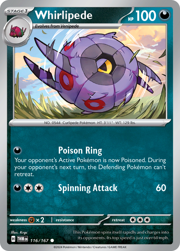 Whirlipede 116 Twilight Masquerade Pokémon card